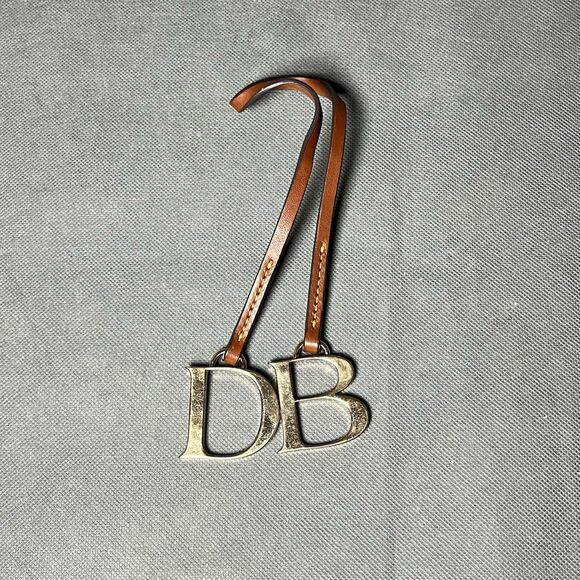 Vntg Dooney & Bourke D & B Purse Charm Gold & Brown Leather Hangtag Bag Charm - Picture 4 of 7